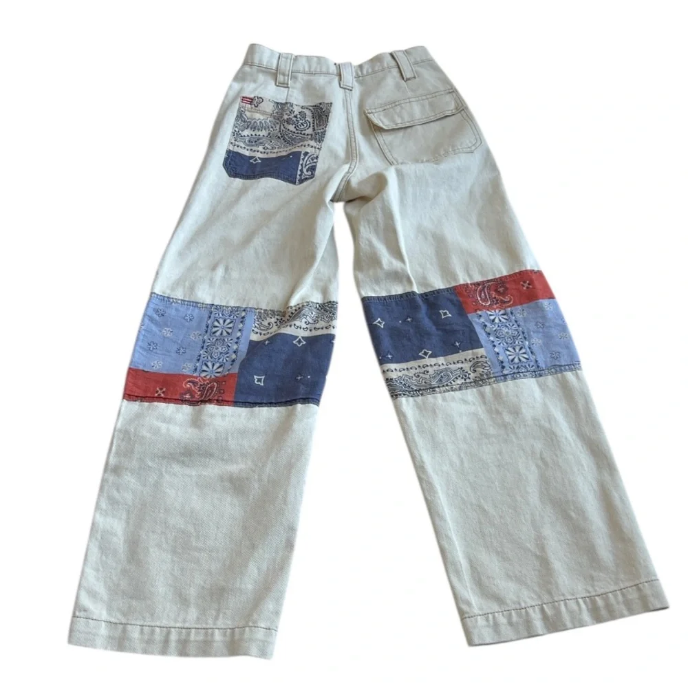 BDG Urban Outfitters Bandana Patchwork Jeans wide leg White Red Blue size 24 - Picture 2 of 12